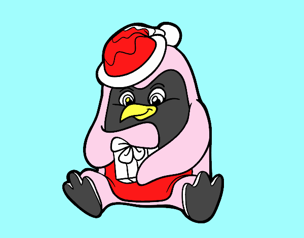 Un pingüino con regalo de Navidad