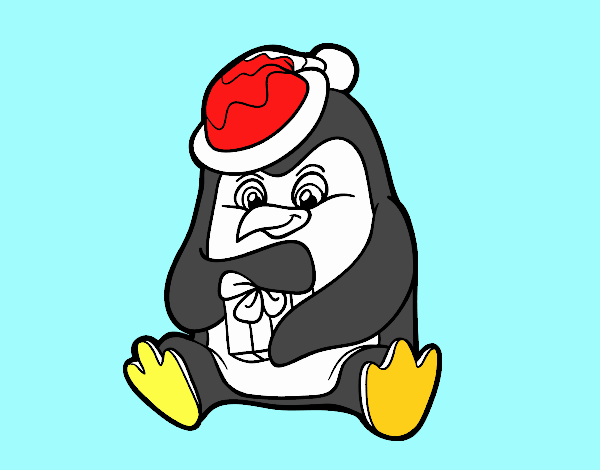 Un pingüino con regalo de Navidad