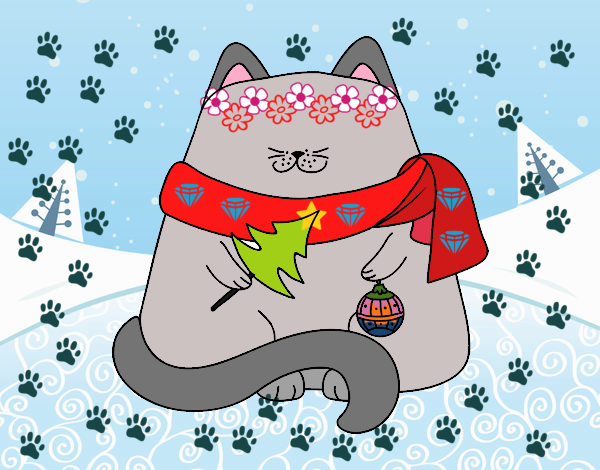 Gato con adornos navideños