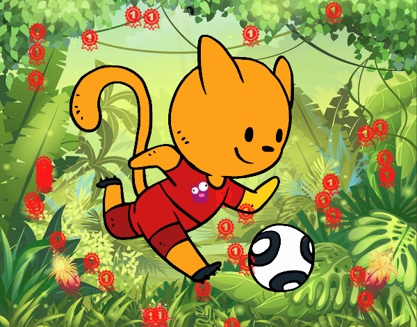 Gato jugando a fútbol