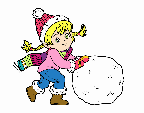 Niña con gran bola de nieve