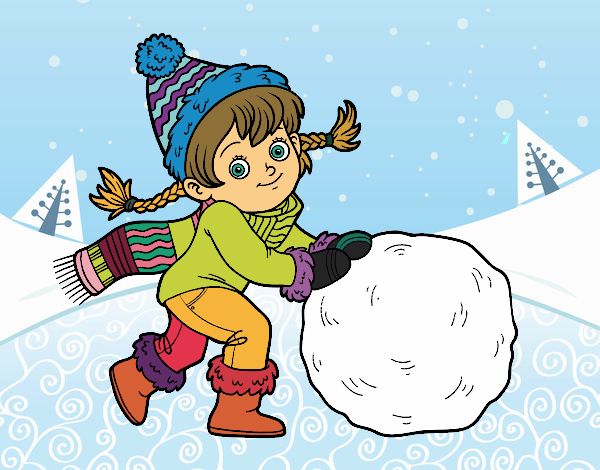 Niña con gran bola de nieve