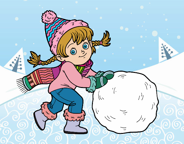 Niña con gran bola de nieve