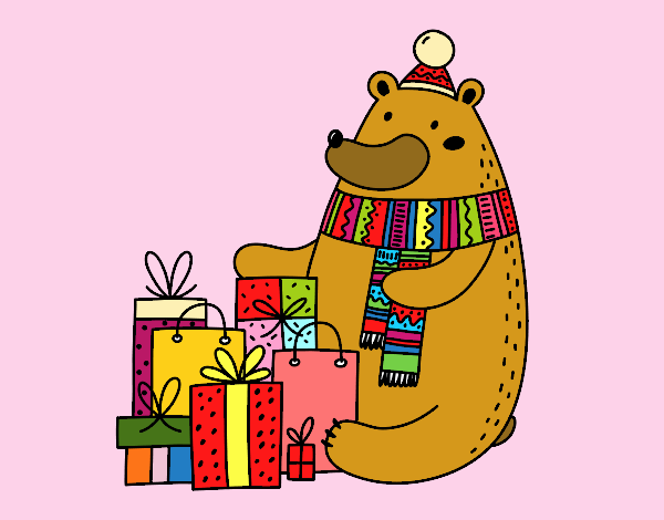 Oso con regalos de Navidad