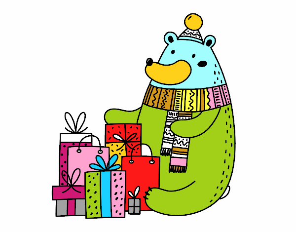 Oso con regalos de Navidad