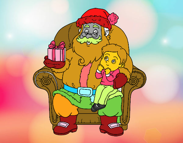 Papá Noel y niño en Navidad