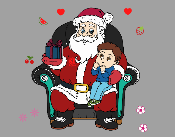 Papá Noel y niño en Navidad