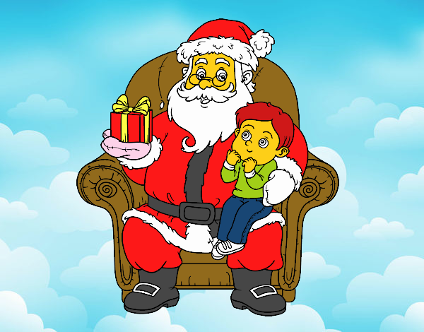 Papá Noel y niño en Navidad