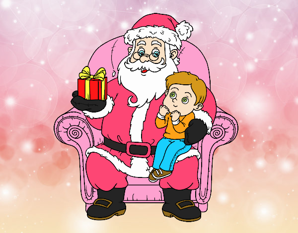 Papá Noel y niño en Navidad