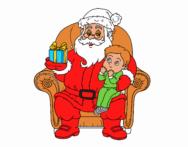 Papá Noel y niño en Navidad