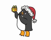 Pingüino con gorro y regalo de Navidad