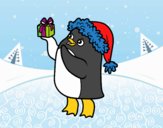 Pingüino con gorro y regalo de Navidad