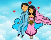 Recién casados en una nube