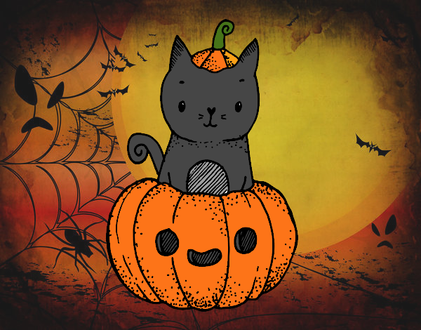  Dibujo de Un gatito de Halloween pintado por en Dibujos.net el día