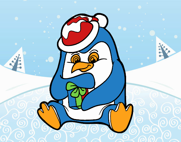 Un pingüino con regalo de Navidad