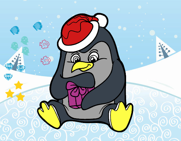 Un pingüino con regalo de Navidad