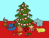 Árbol de Navidad y juguetes