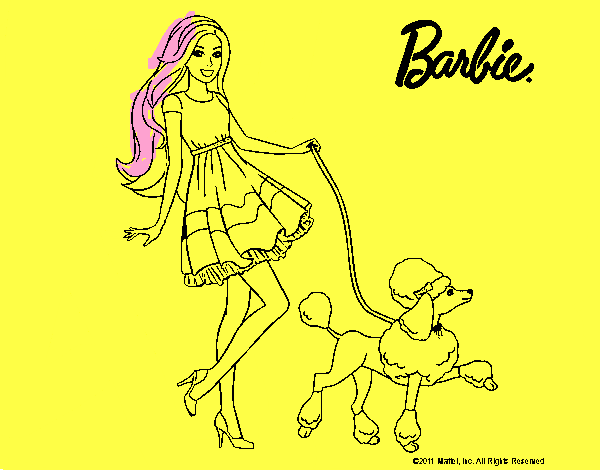 Barbie paseando a su mascota