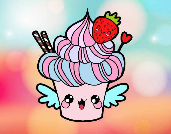 Cupcake kawaii con fresa