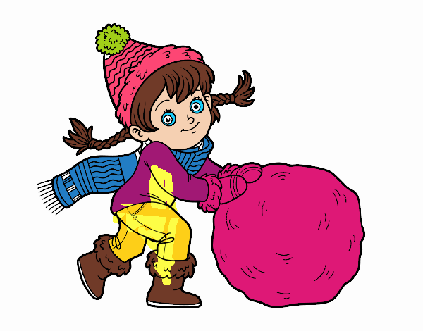 Niña con gran bola de nieve