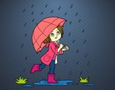 Niña con paraguas bajo la lluvia