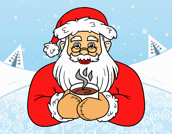 Papá Noel con taza de café