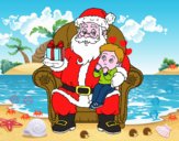 Papá Noel y niño en Navidad