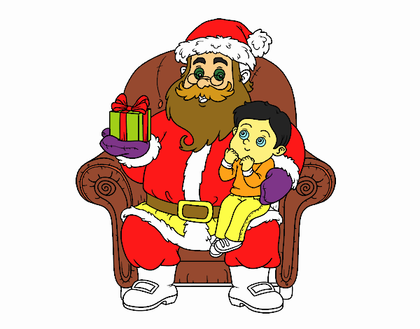 Papá Noel y niño en Navidad