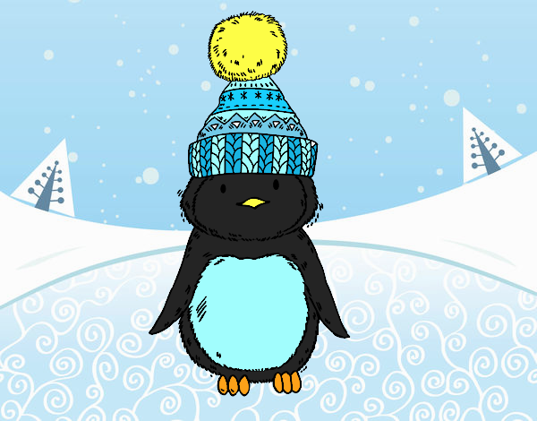 Pingüino con gorro de invierno