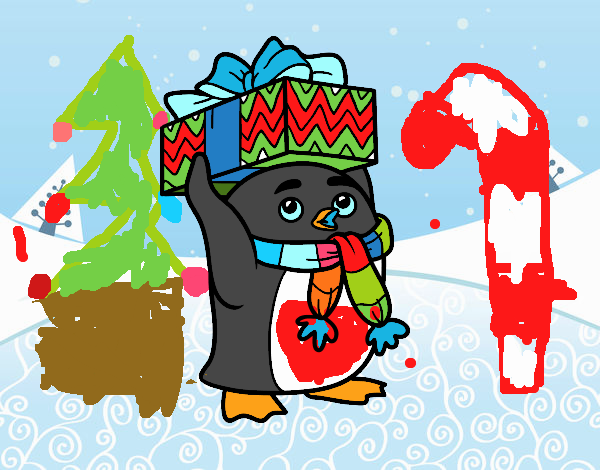 Pingüino con regalo de Navidad