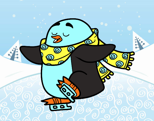 Pingüino patinando sobre hielo