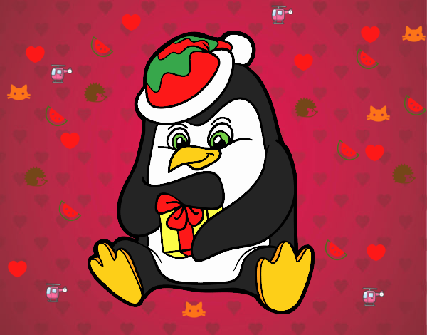 Un pingüino con regalo de Navidad