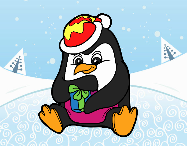 Un pingüino con regalo de Navidad