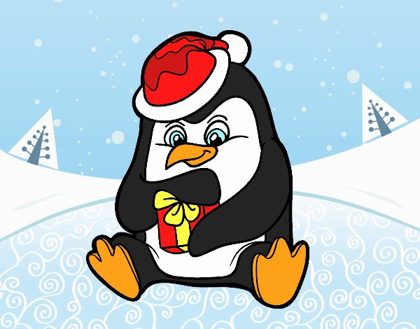 pinguino con regalo de navidad 