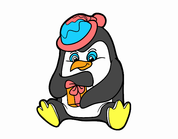 Un pingüino con regalo de Navidad