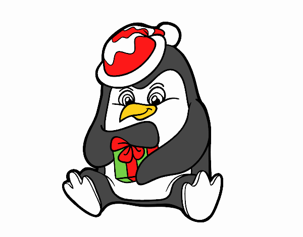 Un pingüino con regalo de Navidad