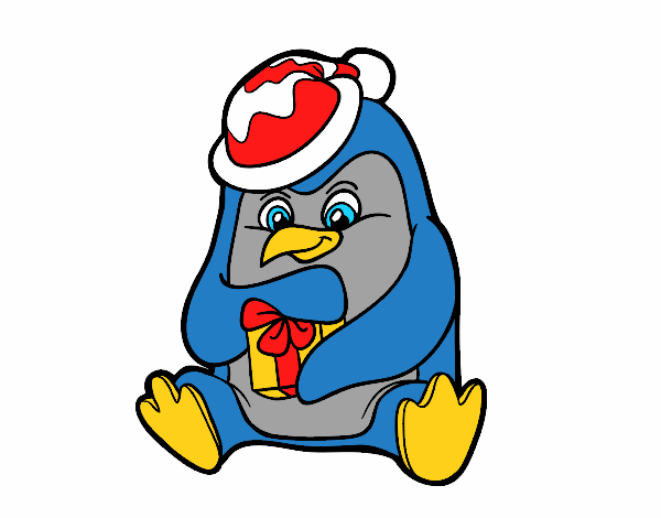 Un pingüino con regalo de Navidad