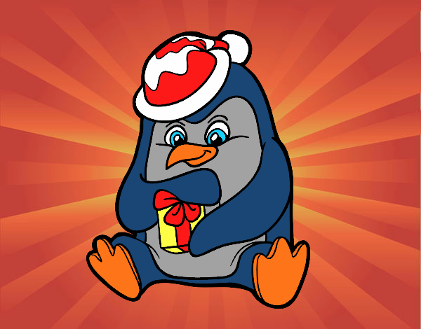 Un pingüino con regalo de Navidad