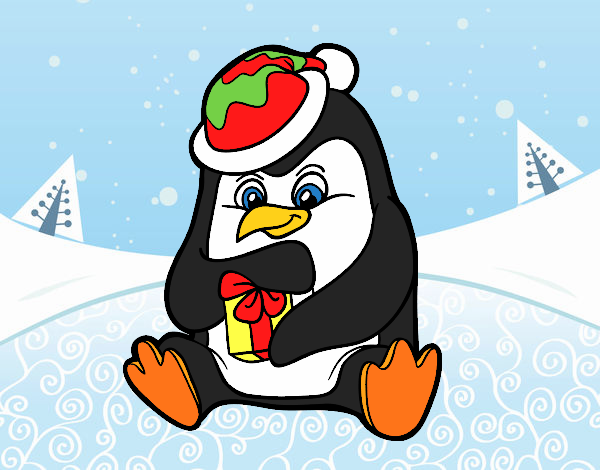 Un pingüino con regalo de Navidad