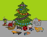 Árbol de Navidad y juguetes