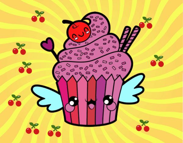 Cupcake kawaii con cereza