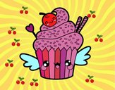 Cupcake kawaii con cereza