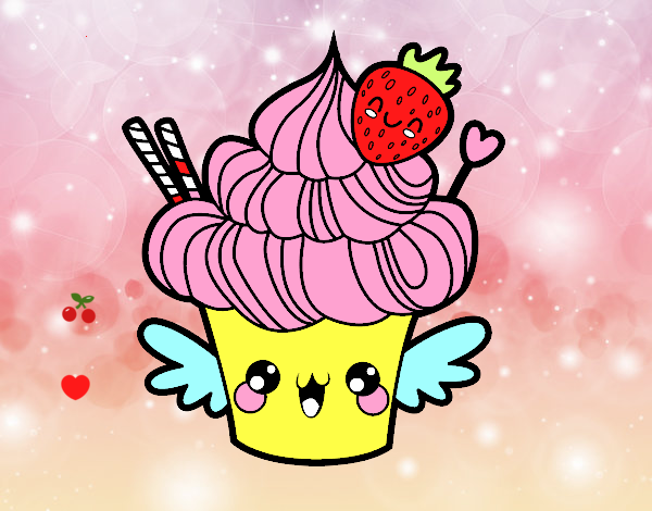 Cupcake kawaii con fresa