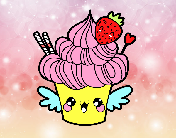 Cupcake kawaii con fresa