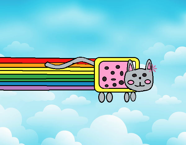 gato arcoiris en el cielo