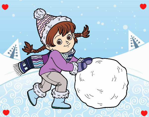 Niña con gran bola de nieve