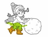 Niña con gran bola de nieve