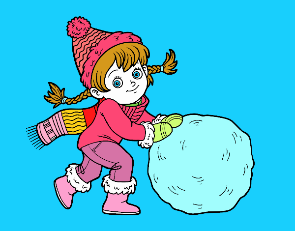 Niña con gran bola de nieve