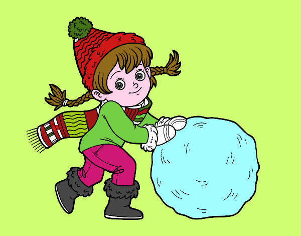 Niña con gran bola de nieve