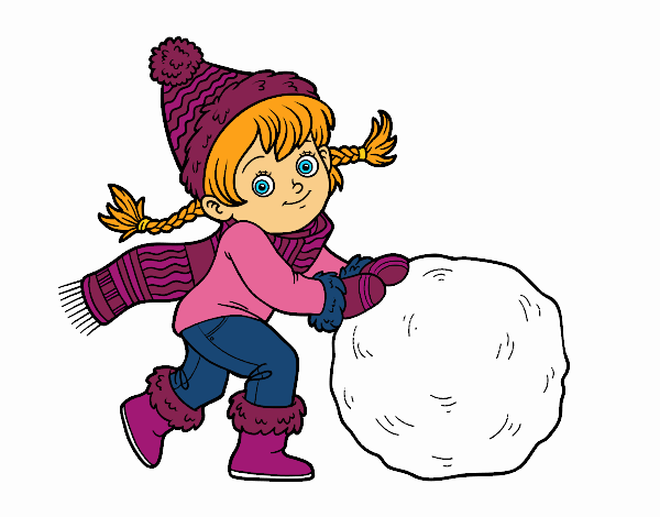 Niña con gran bola de nieve